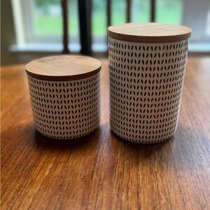 Mind Reader Black and White Canister Set with Wooden Lids